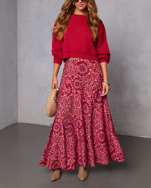 PINK-RED-PRINTED SKIRT