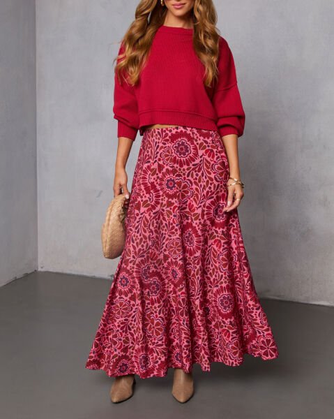 PINK-RED-PRINTED SKIRT