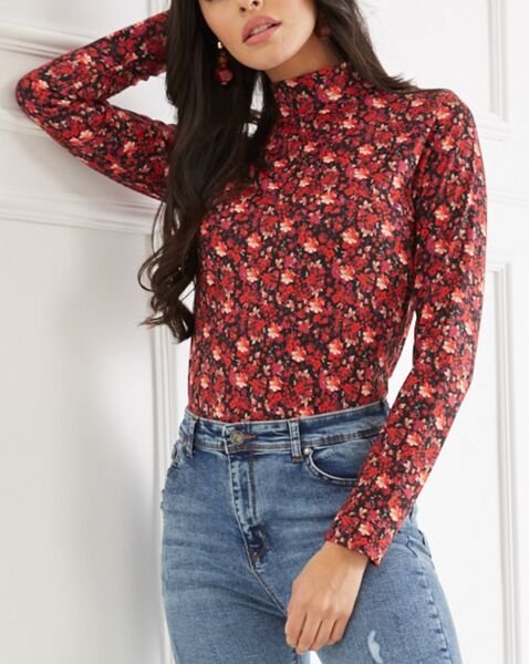 BURGUNDY-FLORAL BLOUSE