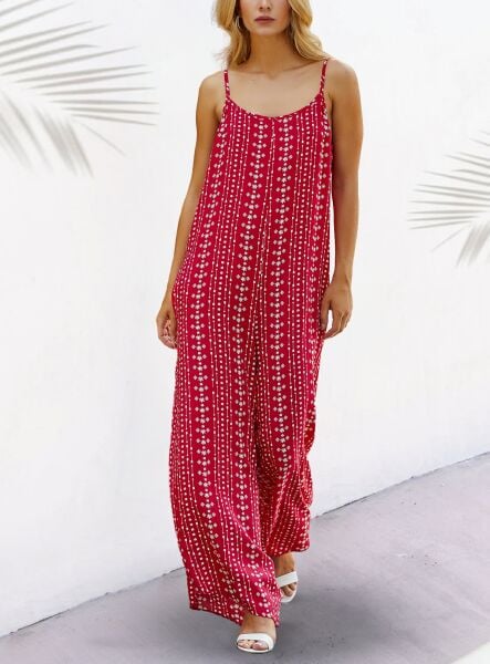 FUSCHIA-ECRU-PRINTED JUMPSUIT