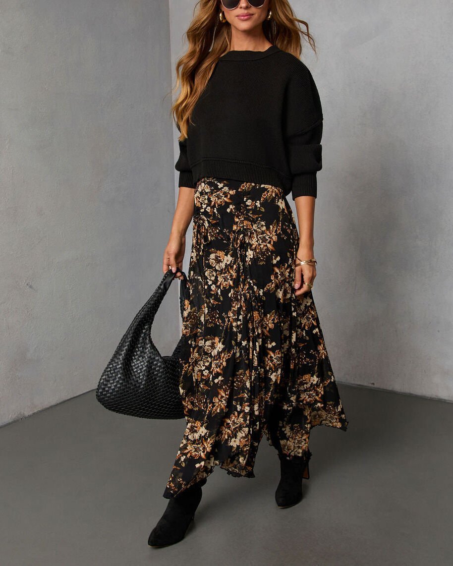 BLACK-BEIGE-FLORAL SKIRT