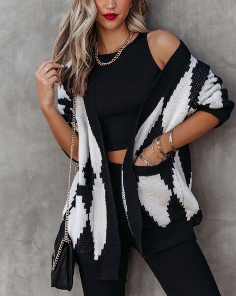 BLACK-ECRU-PLAID CARDIGAN