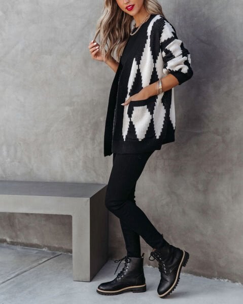 BLACK-ECRU-PLAID CARDIGAN