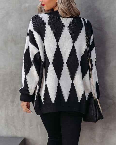 BLACK-ECRU-PLAID CARDIGAN