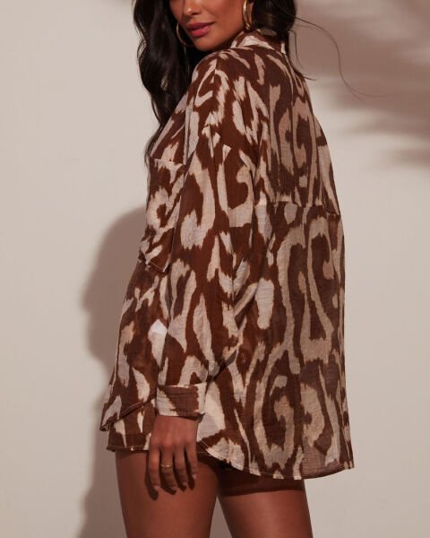 BROWN-ECRU-PRINTED SKIRT AND SHORT SET