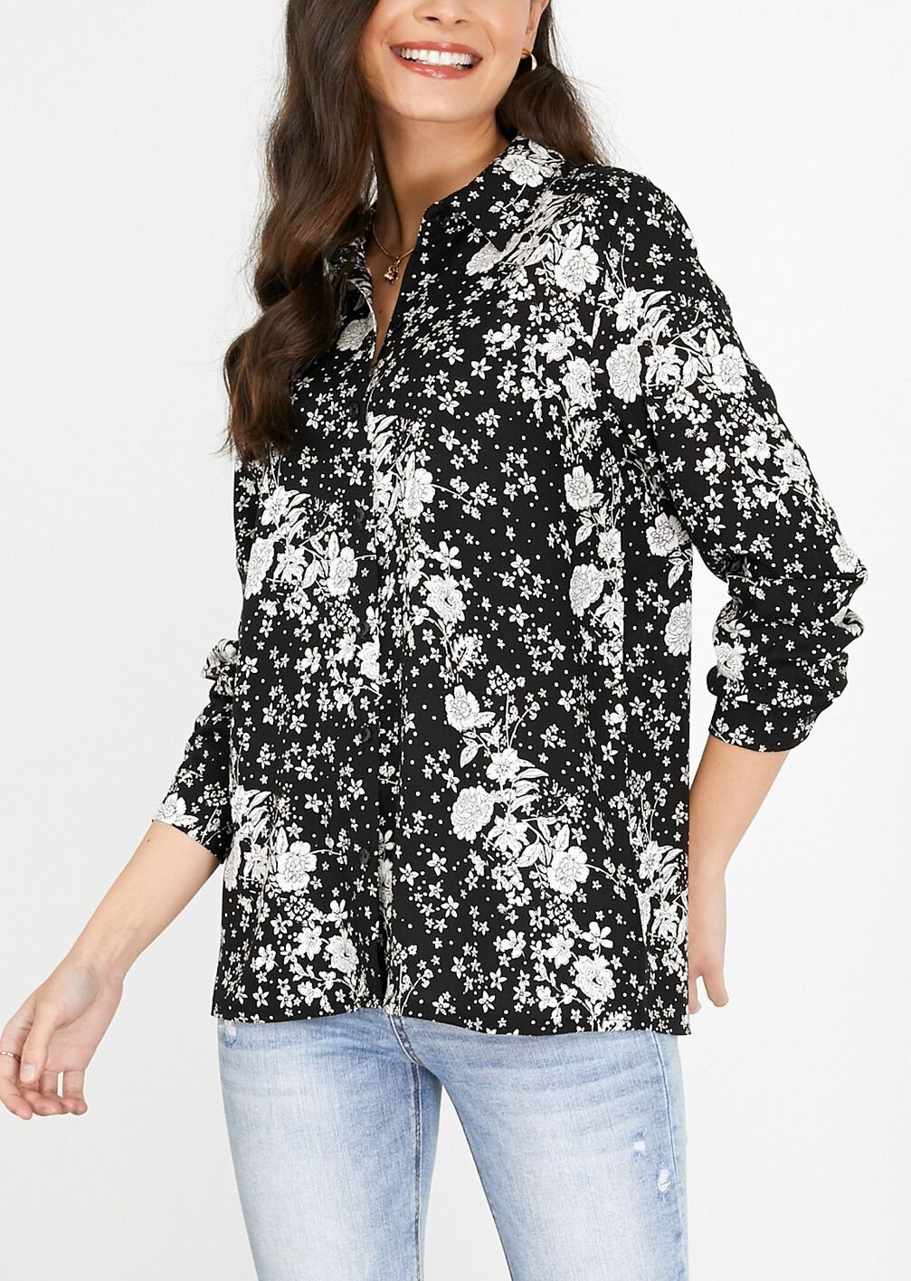 BLACK-WHITE-FLORAL SHIRT
