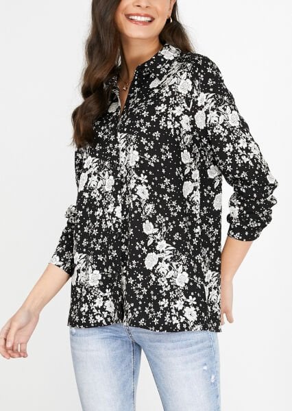 BLACK-WHITE-FLORAL SHIRT