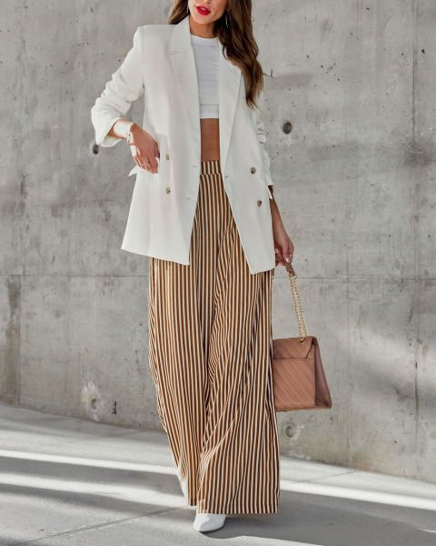 BROWN-ECRU-STRIPED PANTS