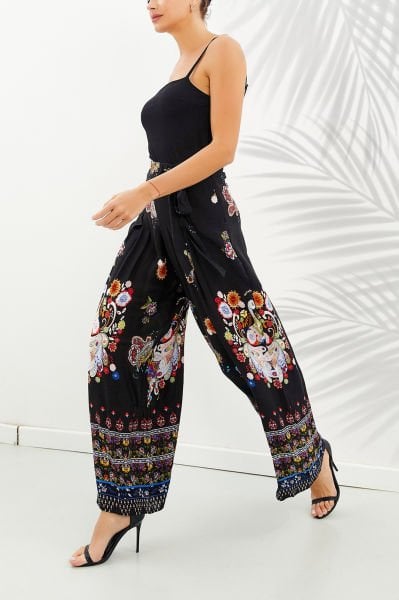 BLACK-ETHNIC-PRINT PANTS