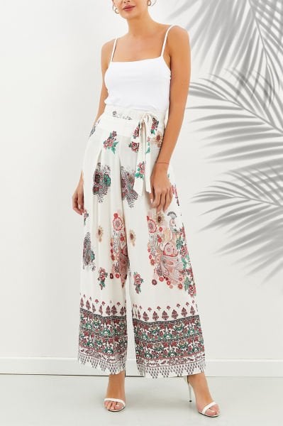 ECRU-ETHNIC-PRINT PANTS