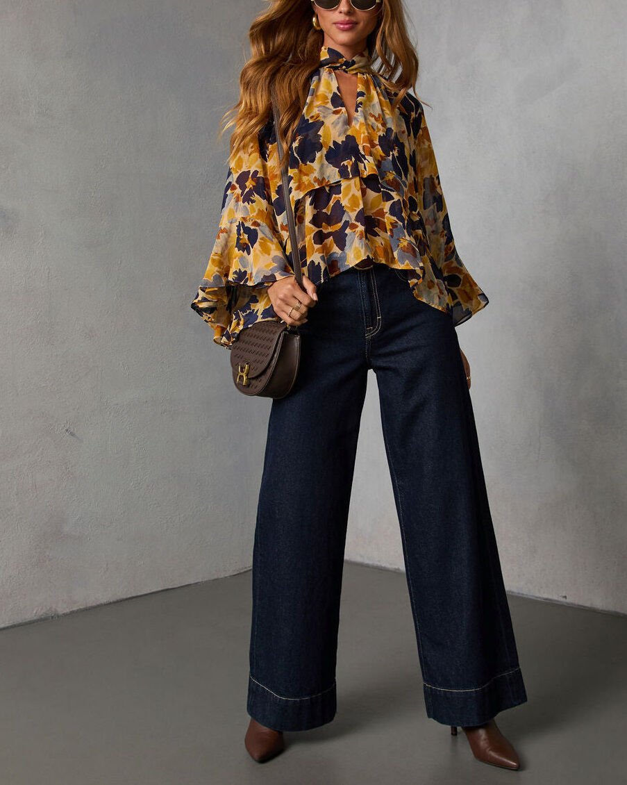 YELLOW-NAVY-FLORAL BLOUSE