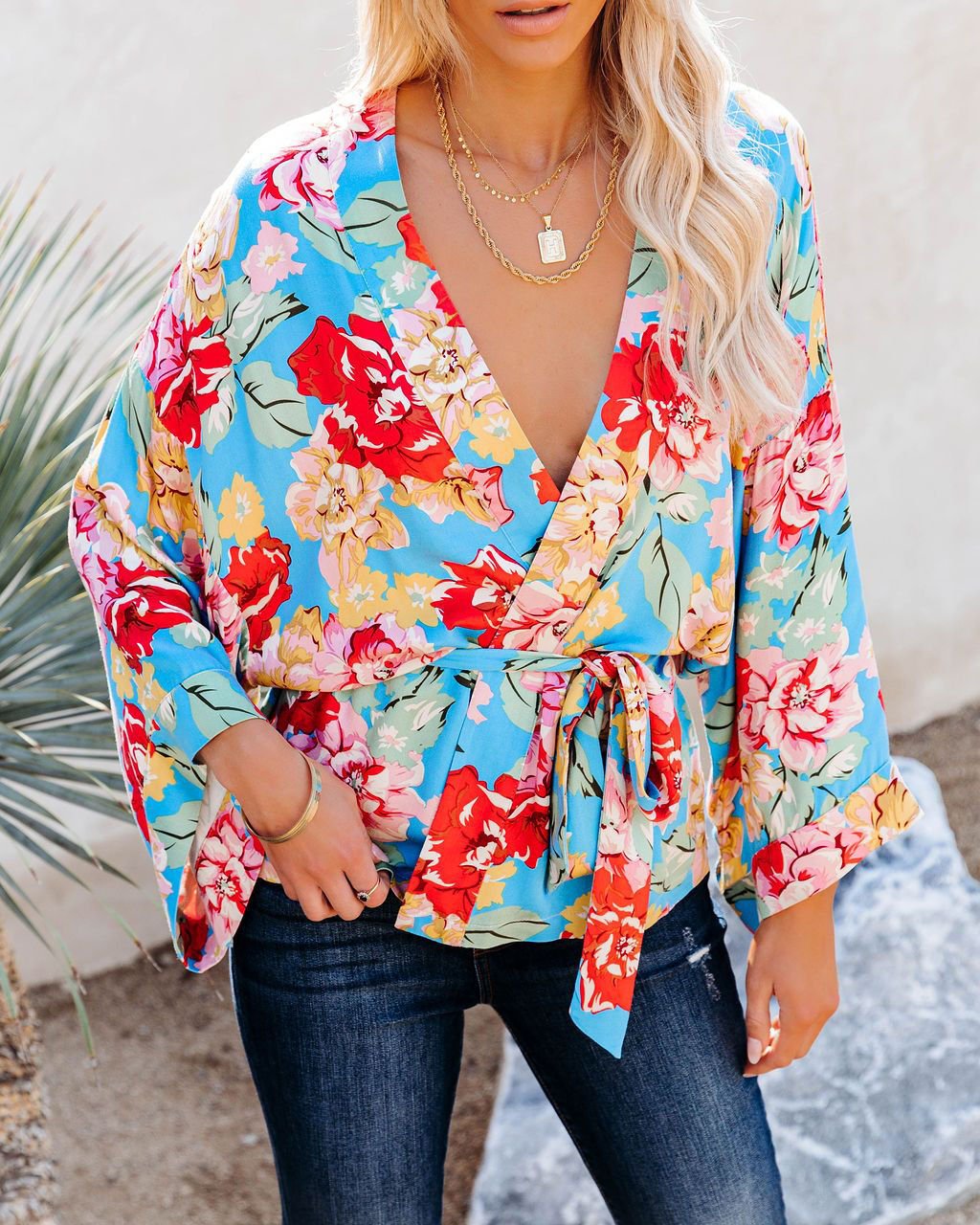 BLUE-FLORAL BLOUSE