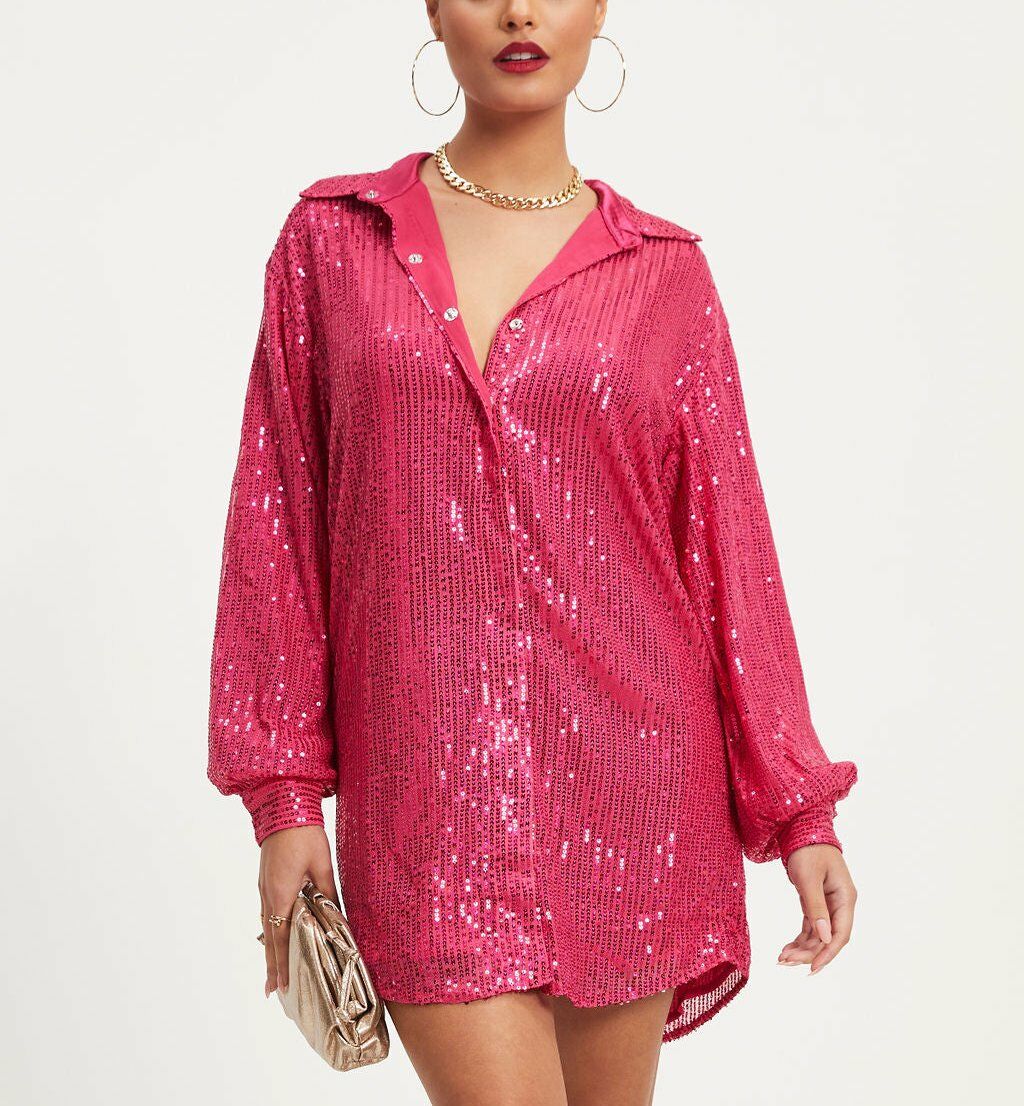 Fuschıa-Sequıned Dress