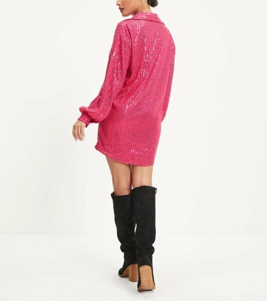 Fuschıa-Sequıned Dress