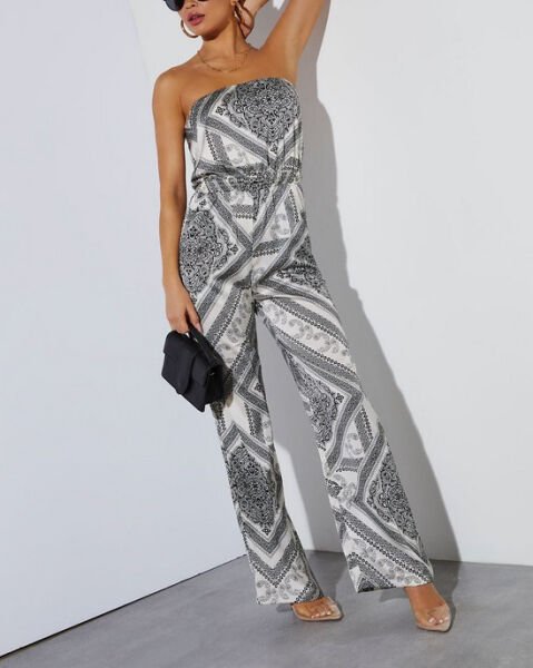 BLACK-WHITE-PRINTED JUMPSUIT