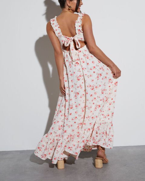 ECRU-RED-FLORAL DRESS