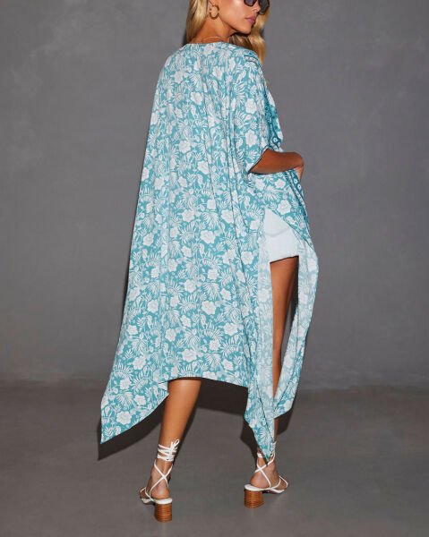 BLUE-ECRU-FLORAL KIMONO