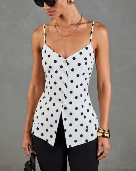 WHITE-BLACK-POLKADOT VEST TOP S - WHITE-BLACK-POLKADOT