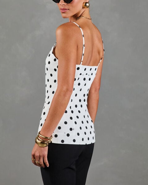 WHITE-BLACK-POLKADOT VEST TOP S - WHITE-BLACK-POLKADOT