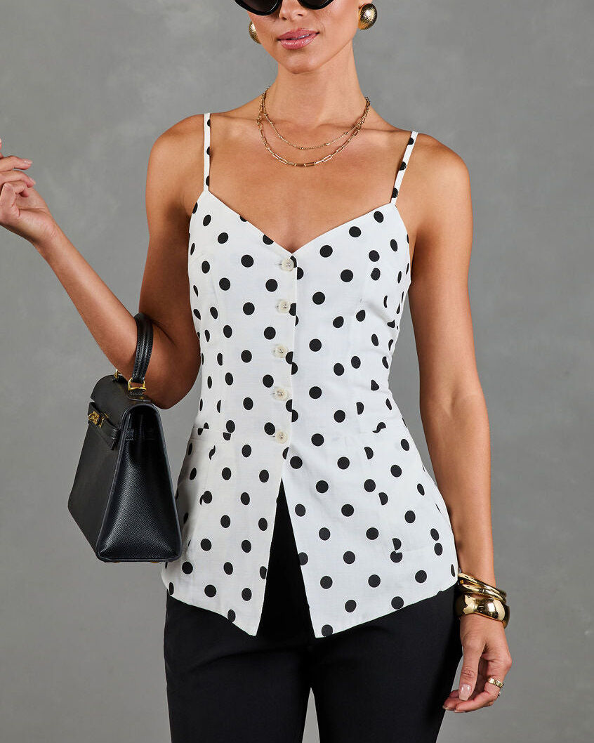WHITE-BLACK-POLKADOT VEST TOP S - WHITE-BLACK-POLKADOT