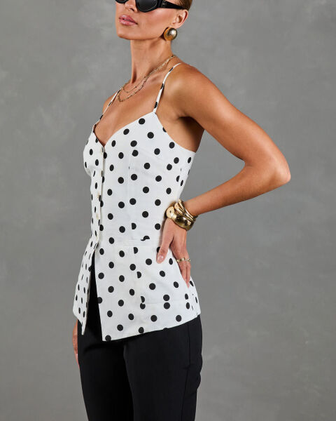 WHITE-BLACK-POLKADOT VEST TOP S - WHITE-BLACK-POLKADOT