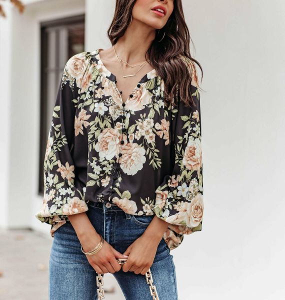BLACK-ECRU-FLORAL SHIRT