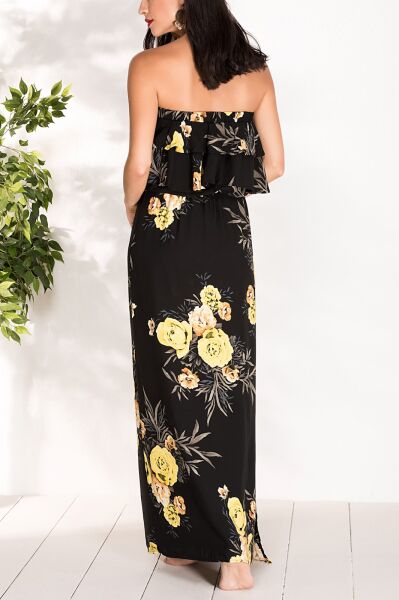 BLACK-YELLOW-FLORAL DRESS L - BLACK-YELLOW-FLORAL