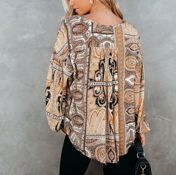 BROWN-PATTERNED BLOUSE