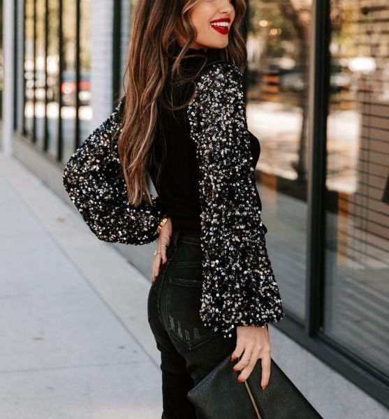Black-Sequıned Blouse