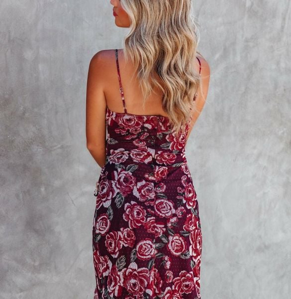 BURGUNDY-FLORAL DRESS