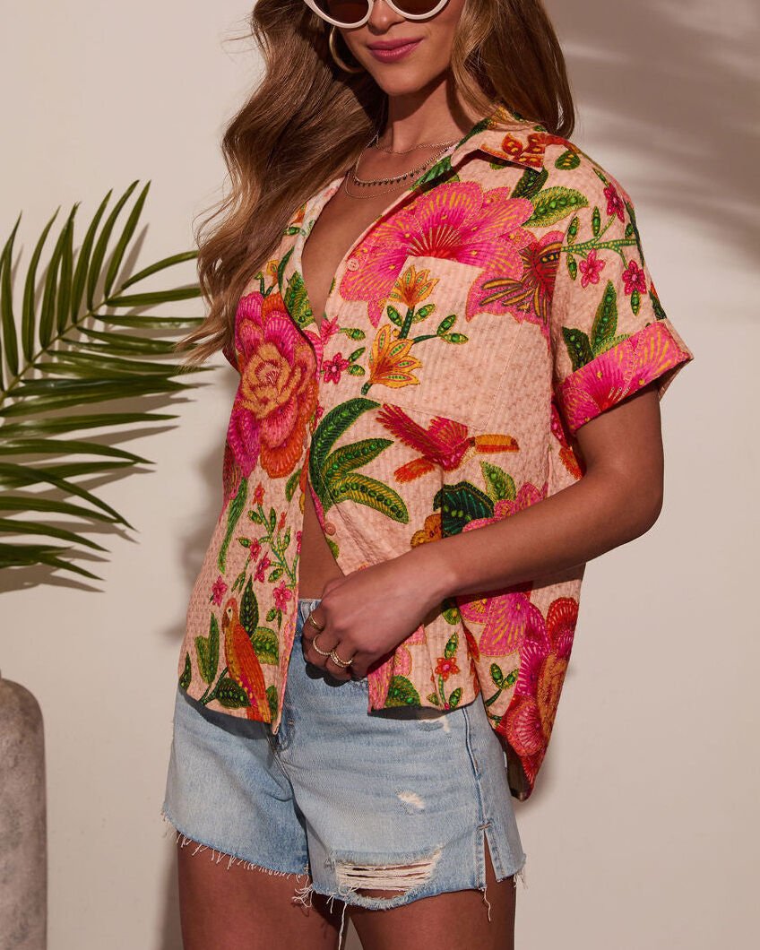 SALMON-RED-FLORAL SHIRT