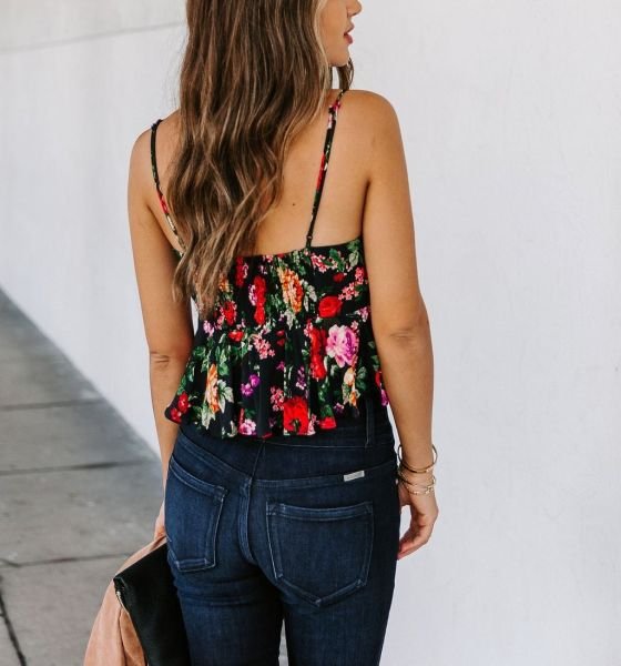 BLACK-FLORAL BLOUSE