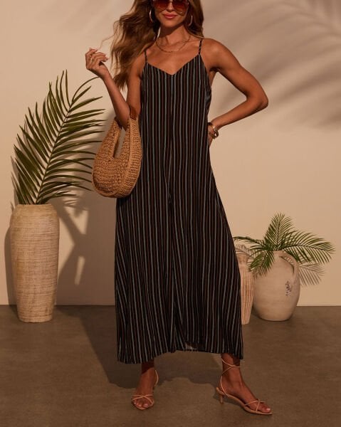 BLACK-BEIGE-STRIPED JUMPSUIT