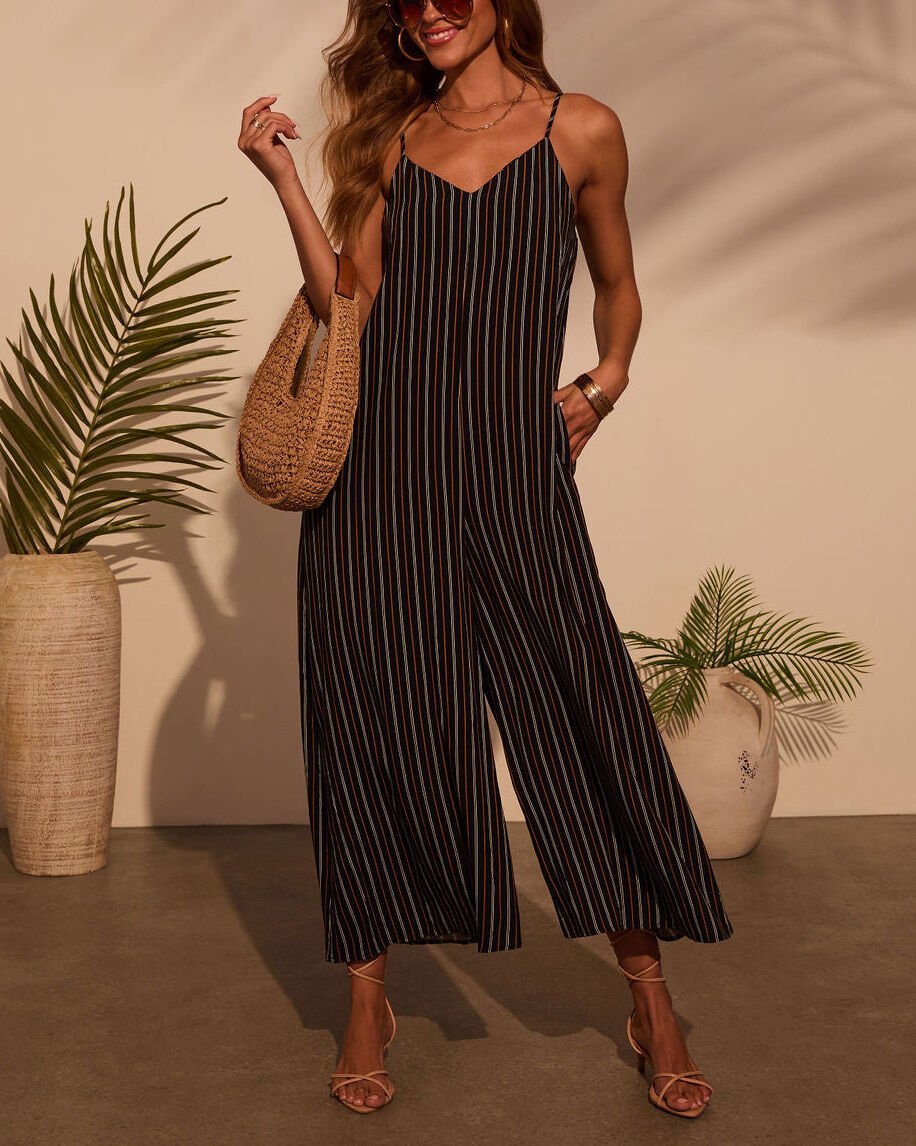 BLACK-BEIGE-STRIPED JUMPSUIT