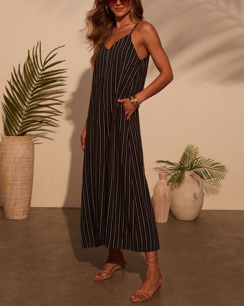 BLACK-BEIGE-STRIPED JUMPSUIT