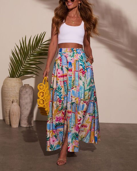 BLUE-PINK-PRINTED SKIRT