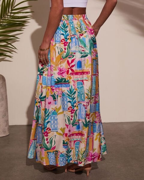BLUE-PINK-PRINTED SKIRT