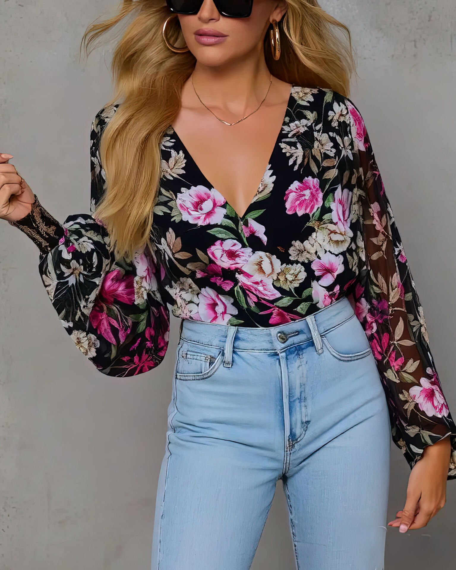 BLACK-FLORAL BLOUSE S - BLACK-FLORAL