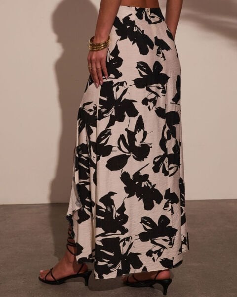 BLACK-ECRU-FLORAL SKIRT