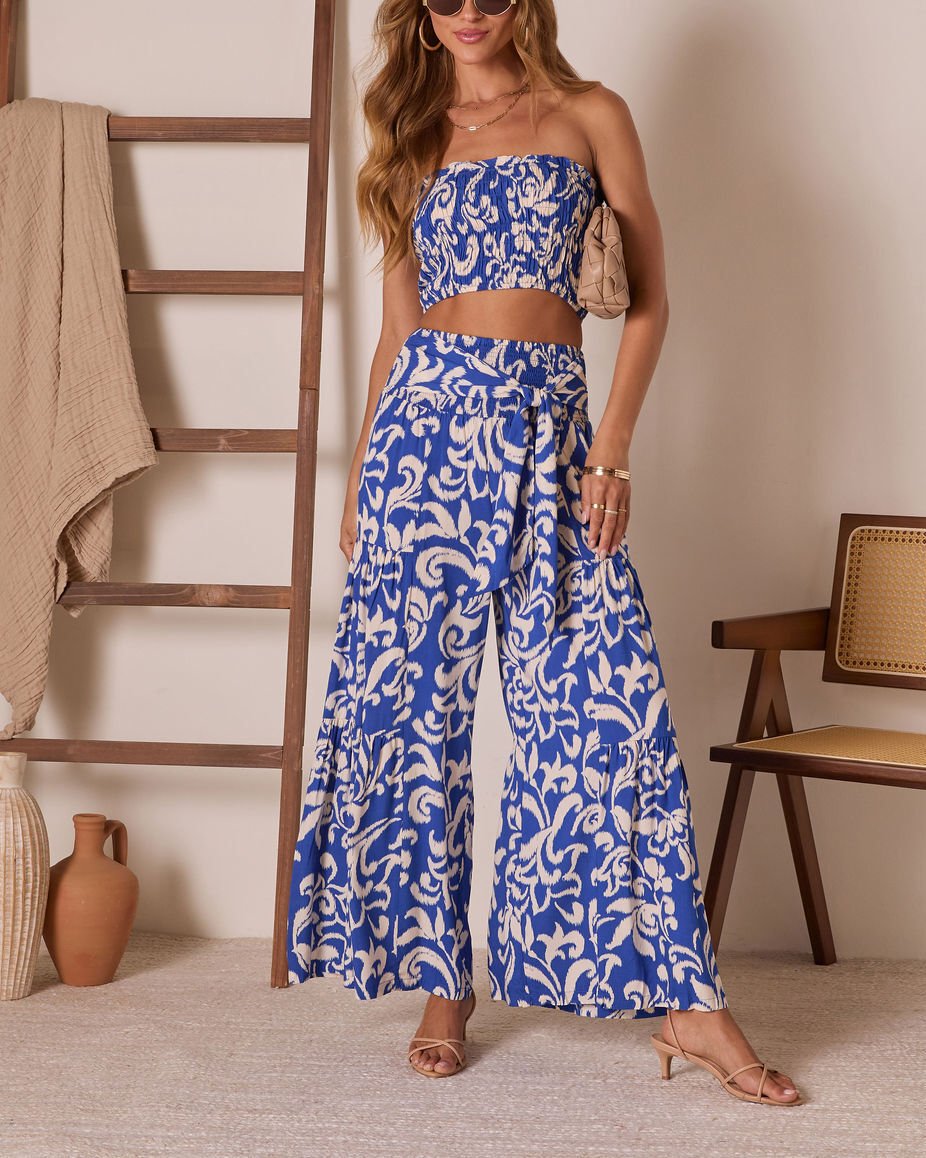 BLUE-ECRU-PRINTED PANTS