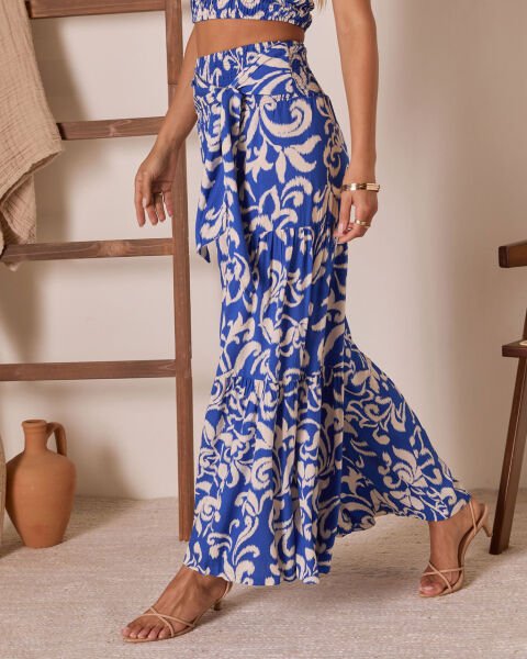 BLUE-ECRU-PRINTED PANTS