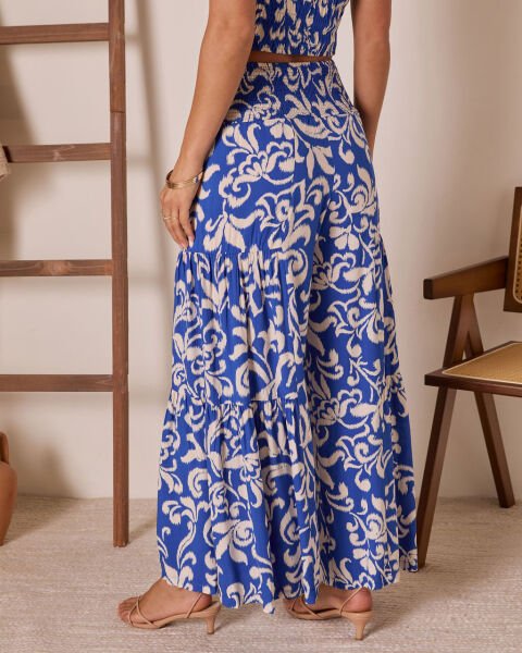 BLUE-ECRU-PRINTED PANTS