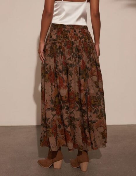 BROWN-FLORAL SKIRT