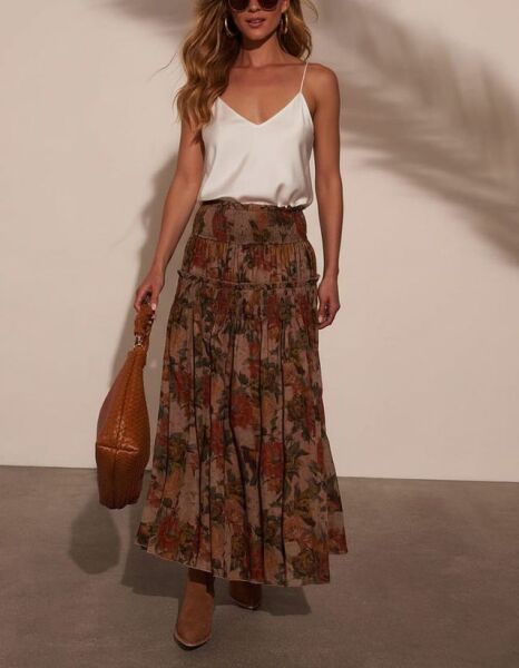 BROWN-FLORAL SKIRT