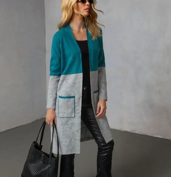 TEAL-GREY CARDIGAN M - TEAL-GREY