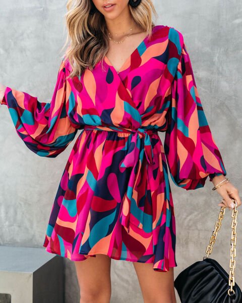 PINK-PRINTED DRESS L - PINK-PRINTED