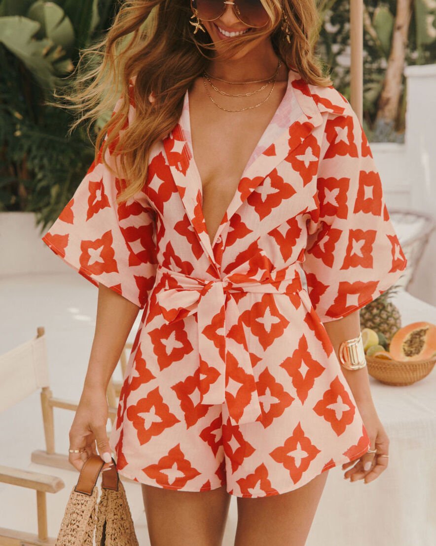 PINK-ORANGE-PRINTED ROMPER