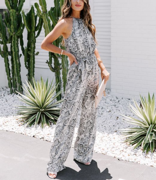 Jumpsuıt Grey-Snake-Prınt Nd21171