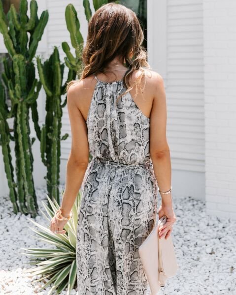 Jumpsuıt Grey-Snake-Prınt Nd21171