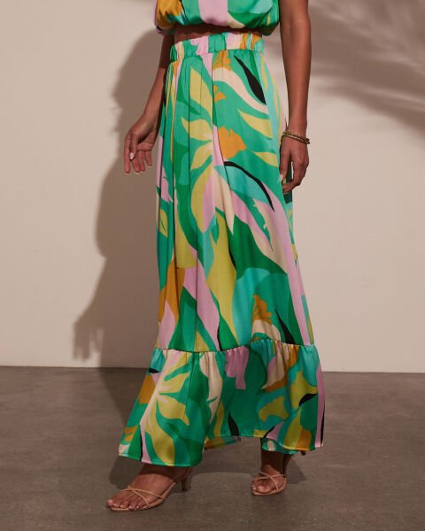 GREEN-PINK-PRINTED CROP-TOP-SKIRT-SET